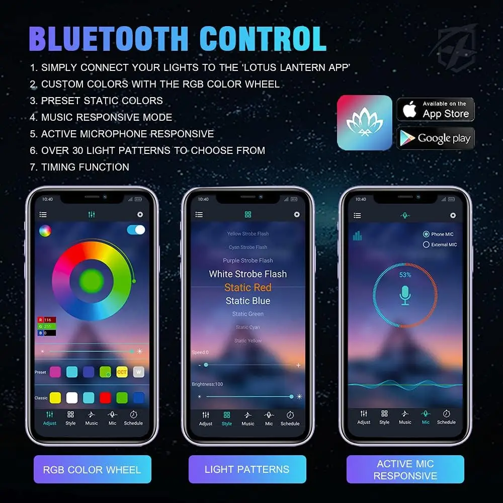 Kit de Luzes LED RGB para Rocha com 10 Pods, Bluetooth e Controle Remoto Sem Fio para Veículos Off-Road