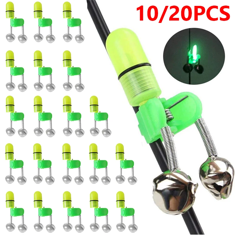 10/20PCS Luminous Fish Bells Night Fishing Rod Bite Bait Alarm Bell with LED Light Pole Alarms Ring Fishing Accessories