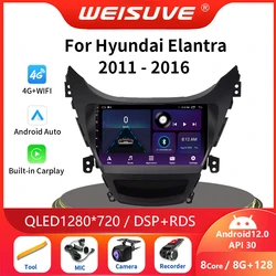 Radio con GPS para coche, reproductor Multimedia con Android 12, 2DIN, CarPlay inalámbrico, 4G, DSP, para Hyundai Elantra Avante I35 2011-2016