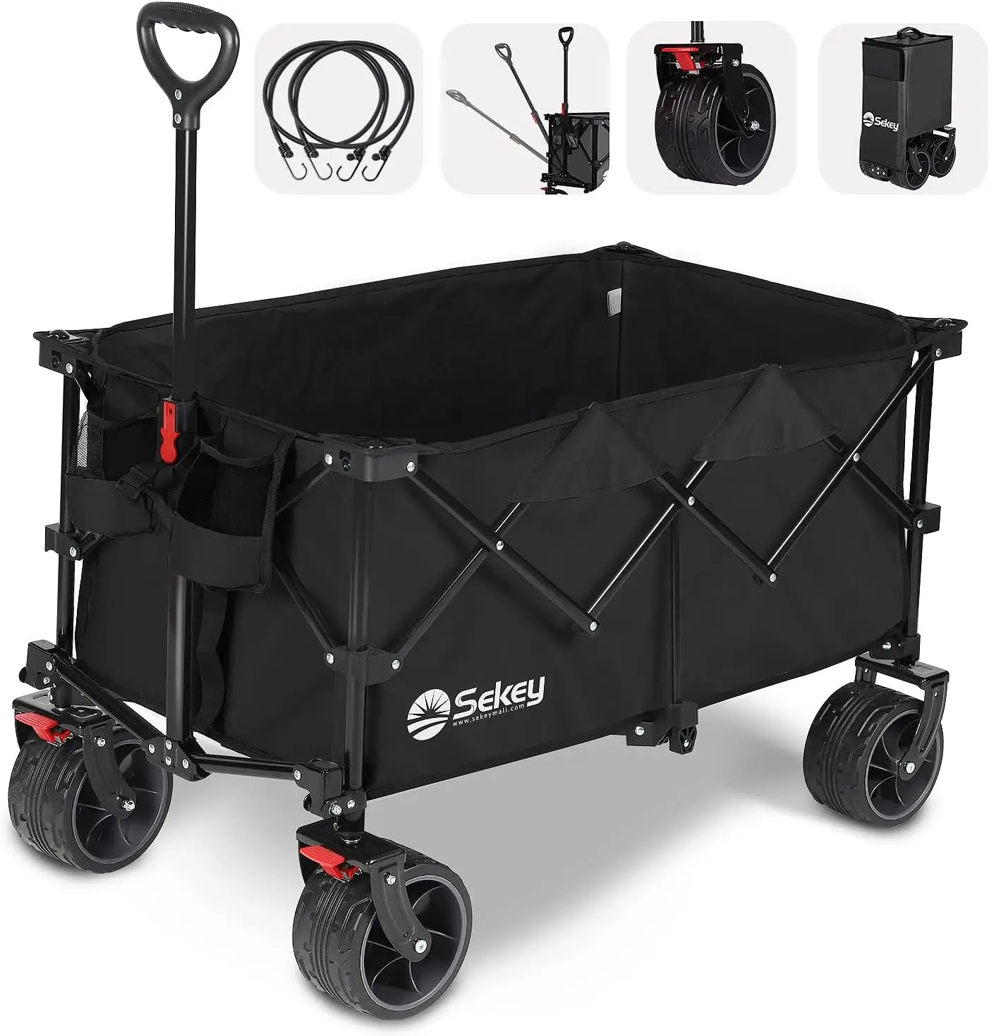 220L CollapsibleWagon with 330lbs Weight Capacity, Heavy Duty Folding Utility Garden Cart with Big All-Terrain B