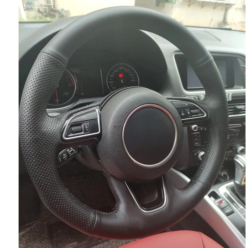 

Car Steering Wheel Cover Genuine Leather For Audi A3 A4 A5 A6 A7 Allroad RS 7 2014-2015 S6 S7 2013 Steering-Wheel Cover Wrap