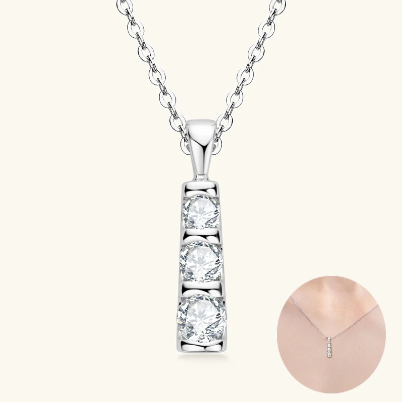 Apaison Women Sparkling Moissanite Pendant 100% 925 Sterling Silver Adjustable 45+5cm Necklace Fine Jewelry Girl Gift Wholesale