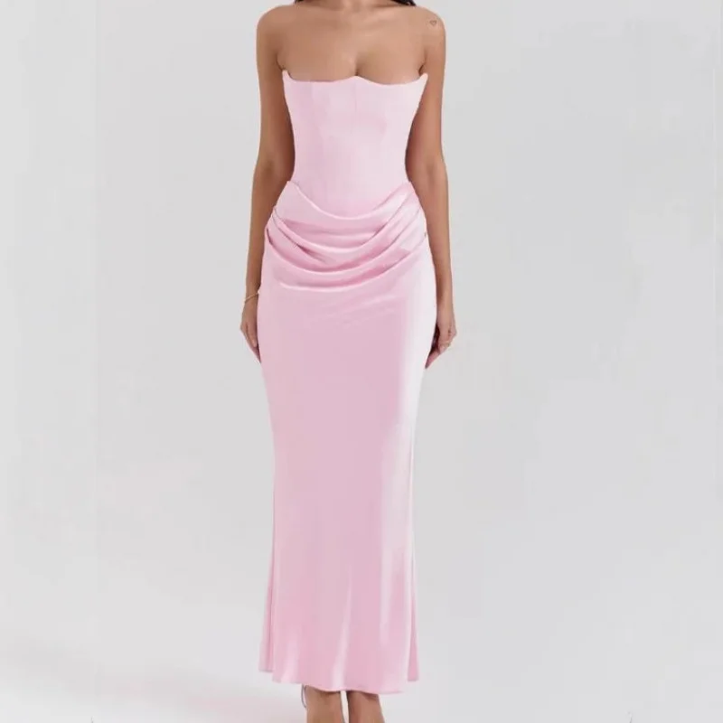 2025 estilo outono inverno nova moda feminina sem alças sem costas vestido de noite fino