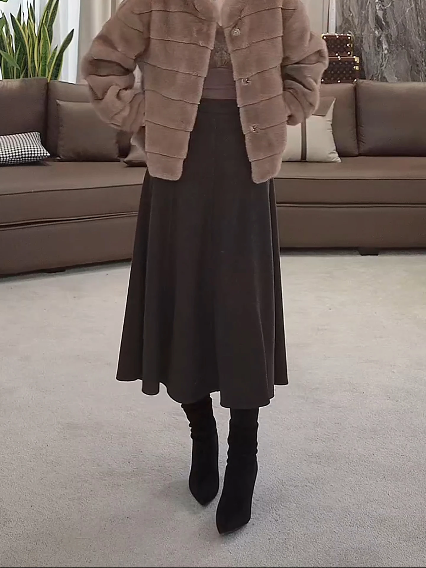 

Ele High Waist Midi A-Line Skirt by LA.eila Spring 2026 Polyester Fabric Casual Sle for Middle-Aged Women