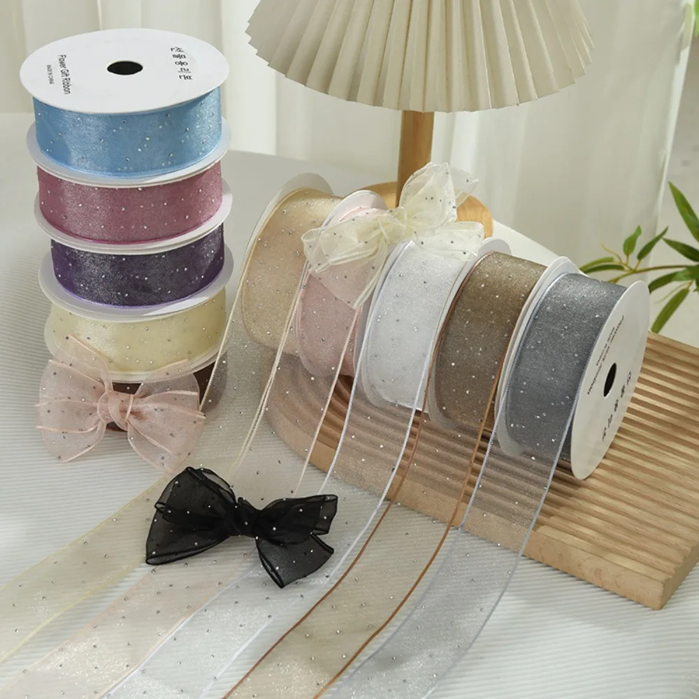 

New Silver Dots Organza Gauze Gift Packing Bow DIY Packaging Ribbon Solid Color Gift Box Wrap Cake