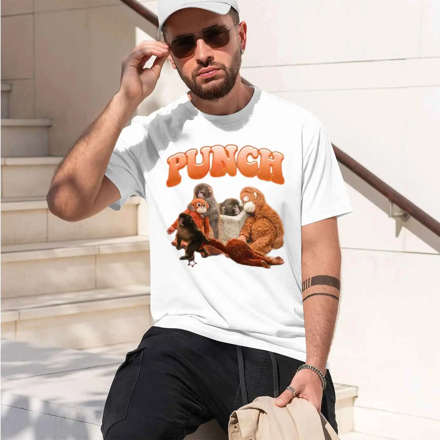 Pun The Monkey T-Shirt Emotional Support Plush Graph Tee Viral Sad Lon Monkey Funny Casual Animal Lovers 2026 New Model Short-sl