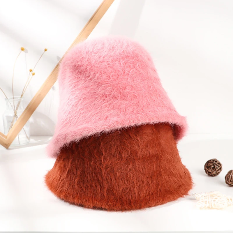 

Bucket Hat Women Autumn Winter Angora Fluffy Warm Cap Holiday Accessory For Young Lady Outdoors