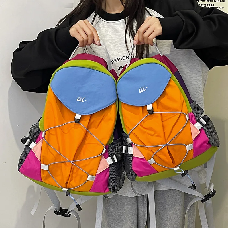 Contrast Color Patchwork Vintage Backpack Casual Outdoor Travel Simple Rucksacks College Students Y2k Harajuku Schoolbags Women