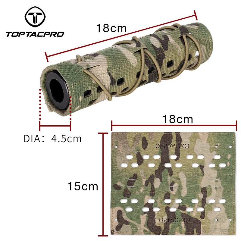 TOPTACPRO Tactical Suppressor Cover 7\'\' Laser Cut noise elimination Heat Shield Sleeve Cover Paintball  Multi-camo 8503