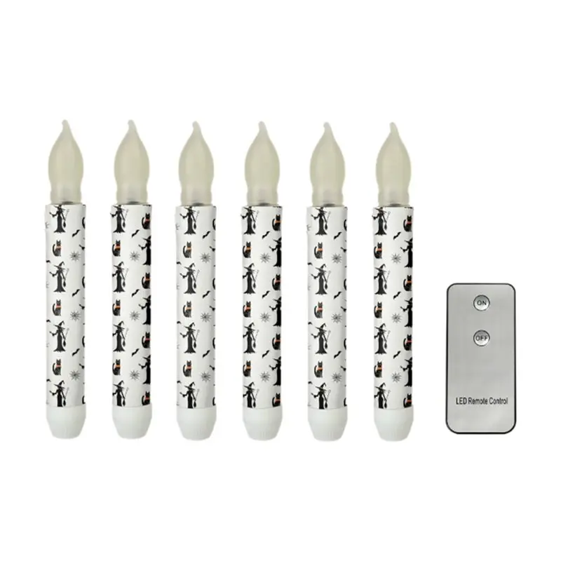 ABLK Halloween Flameless Pillar Candles 6PCS With Remote Control 3D Wick Flickering For Table Centerpiece Decoration