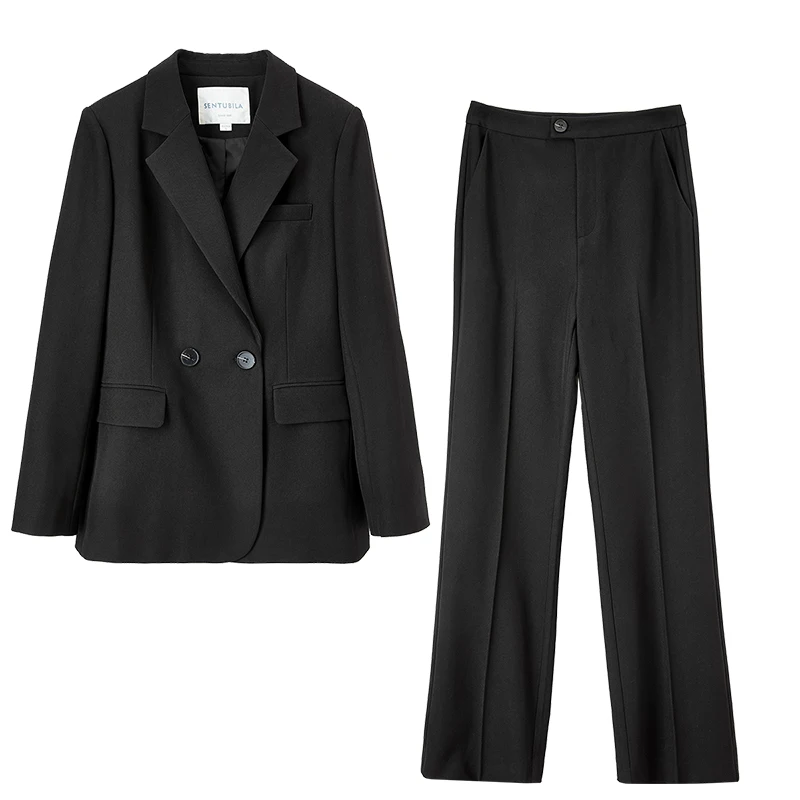 Sentubila 2023 Herfst Winter Nieuw Casual Jasje Blazer Wijde Pijpen Broek Tweedelige Elegante Dames Broek Pak Kantoor Outfit 133z50003