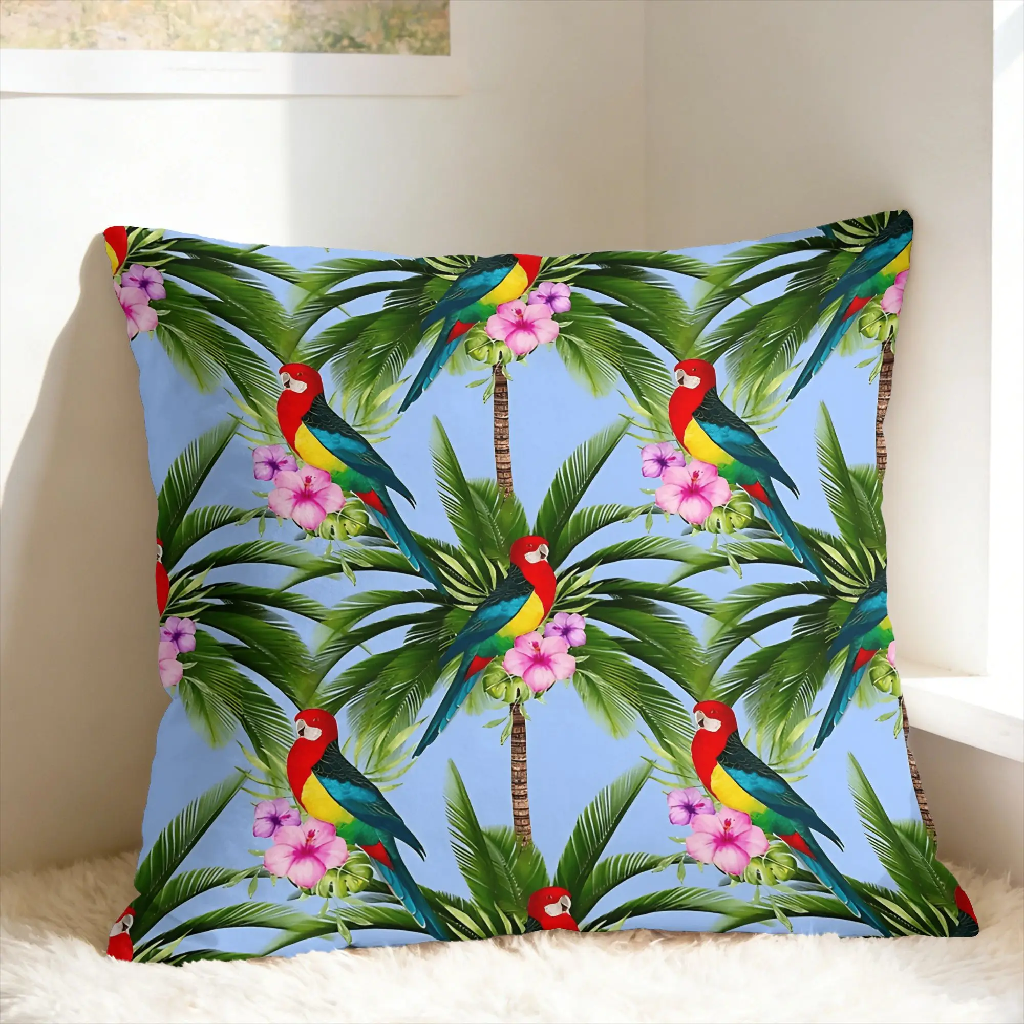 Tropical Parrot Palm Pillow Case  Square Pillow Cover For Living Room Chair Morden Pillowcases
