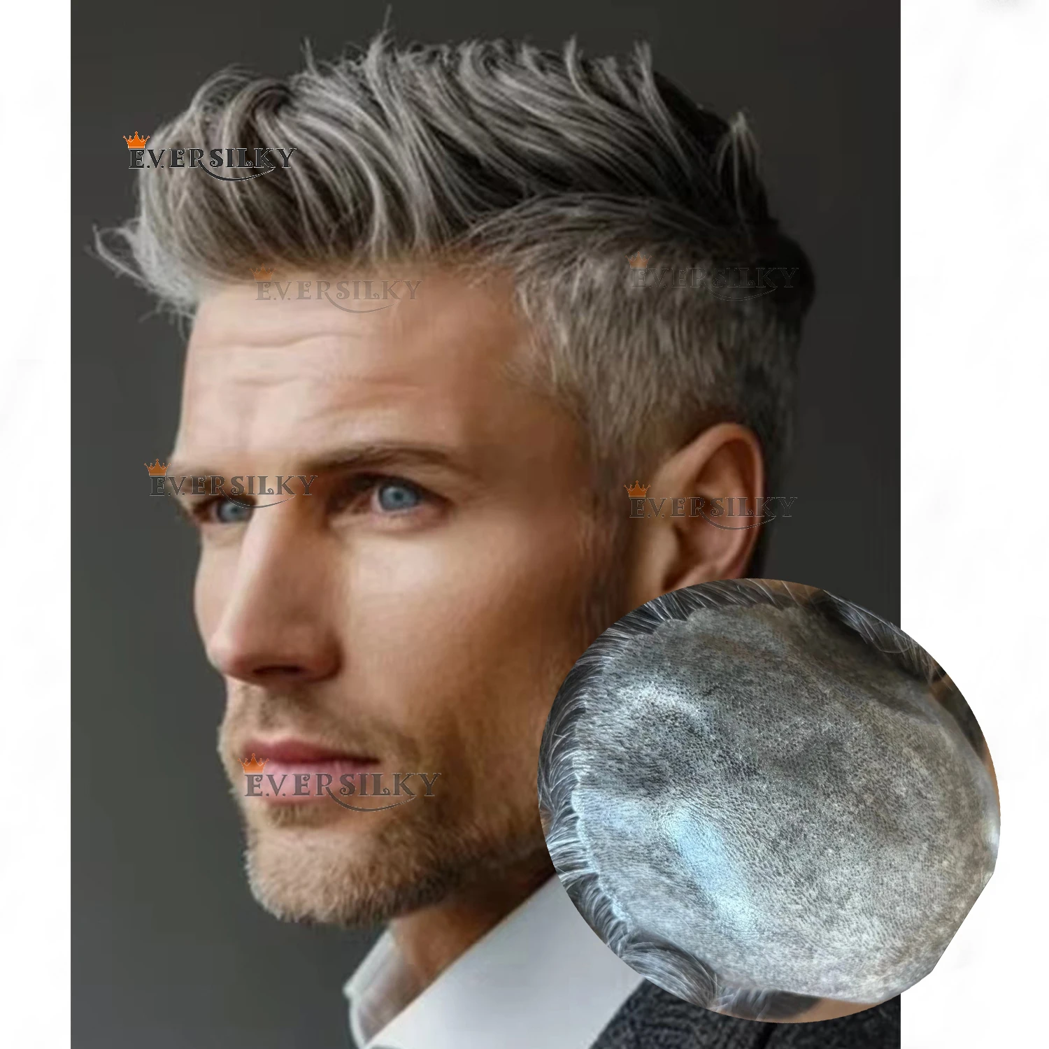 

Dark Brown Men Toupee Human Hair 1B65 1B80 1b30 Natural Hairline Black Grey Durable 0.1mm Injection PU System Hairpiece Prosthes