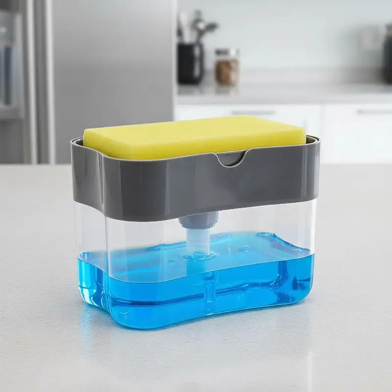 2 In 1 Kitchen Soap Liquid Box Durable Dispenser For Sponge Dish Cleaning Brush