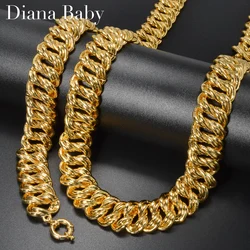 2PCS Bracelet Jewelry Set Collection for women Luxury gold plated color Dubai Necklace Man Chains Thick Links Gift