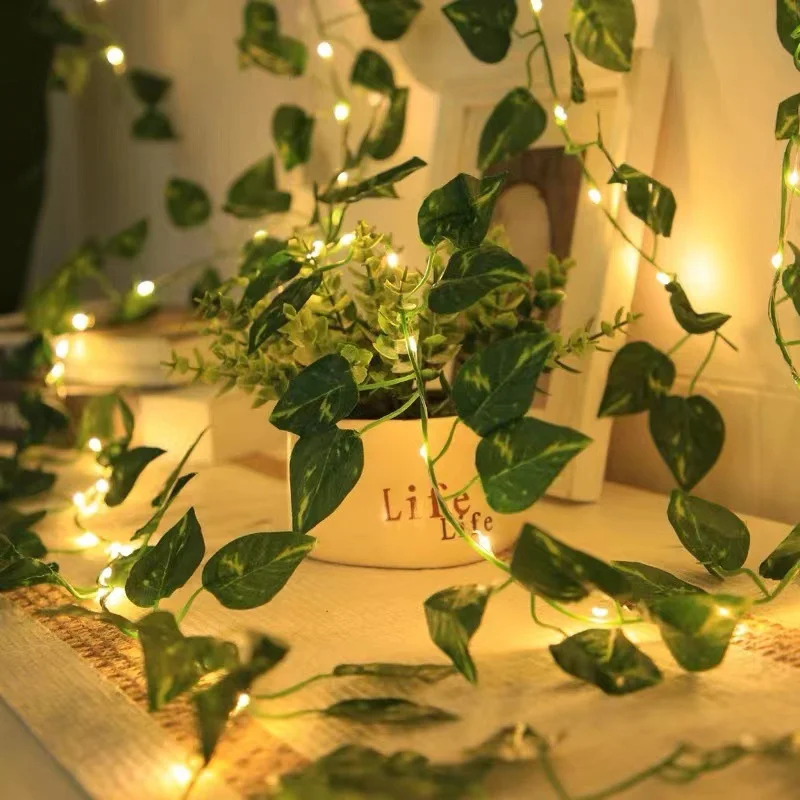 

Battery powered Artificial Green Leaf Flower String Lights Holiday Wedding Party Garden Ramadan Decor
