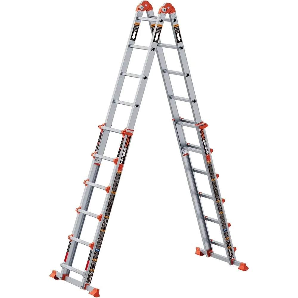 6 Step Folding Extension Ladder A Frame Anti-Slip Multi Position Aluminum Load 330lbs Safety Design Lightweight Portable Storage