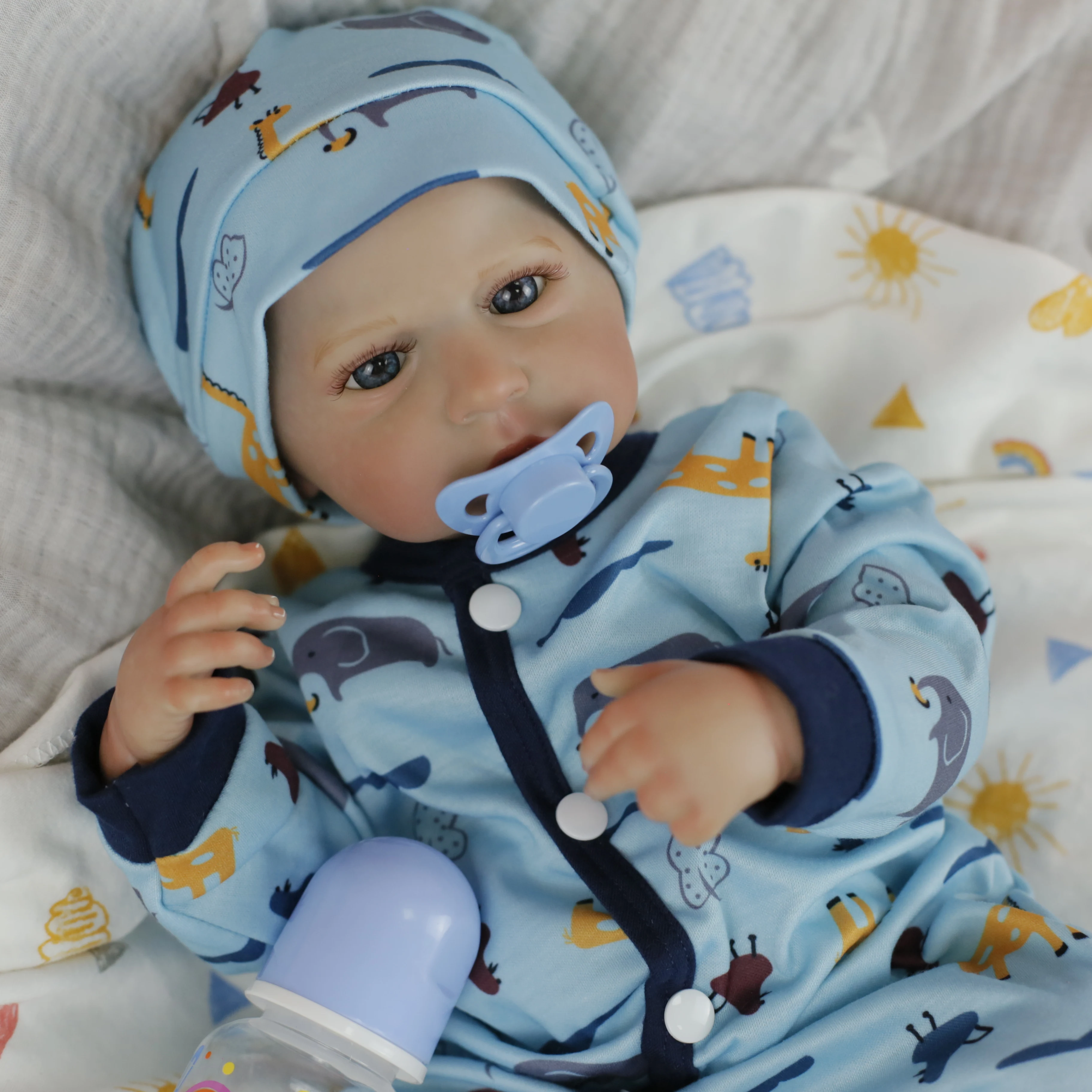 

18Inch Hand-Draw Hair Newborn Reborn Baby Dolls Full Vinyl Soft Body 3D Skin with Visible Veins Collectible Art Doll Gifts