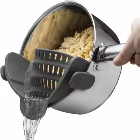 1pc Clip-On Strainer for Pots &amp; Pans - Durable Plastic Kitchen Colander for Pasta, Meat, Vegetables, Fruits - Easy Drainage