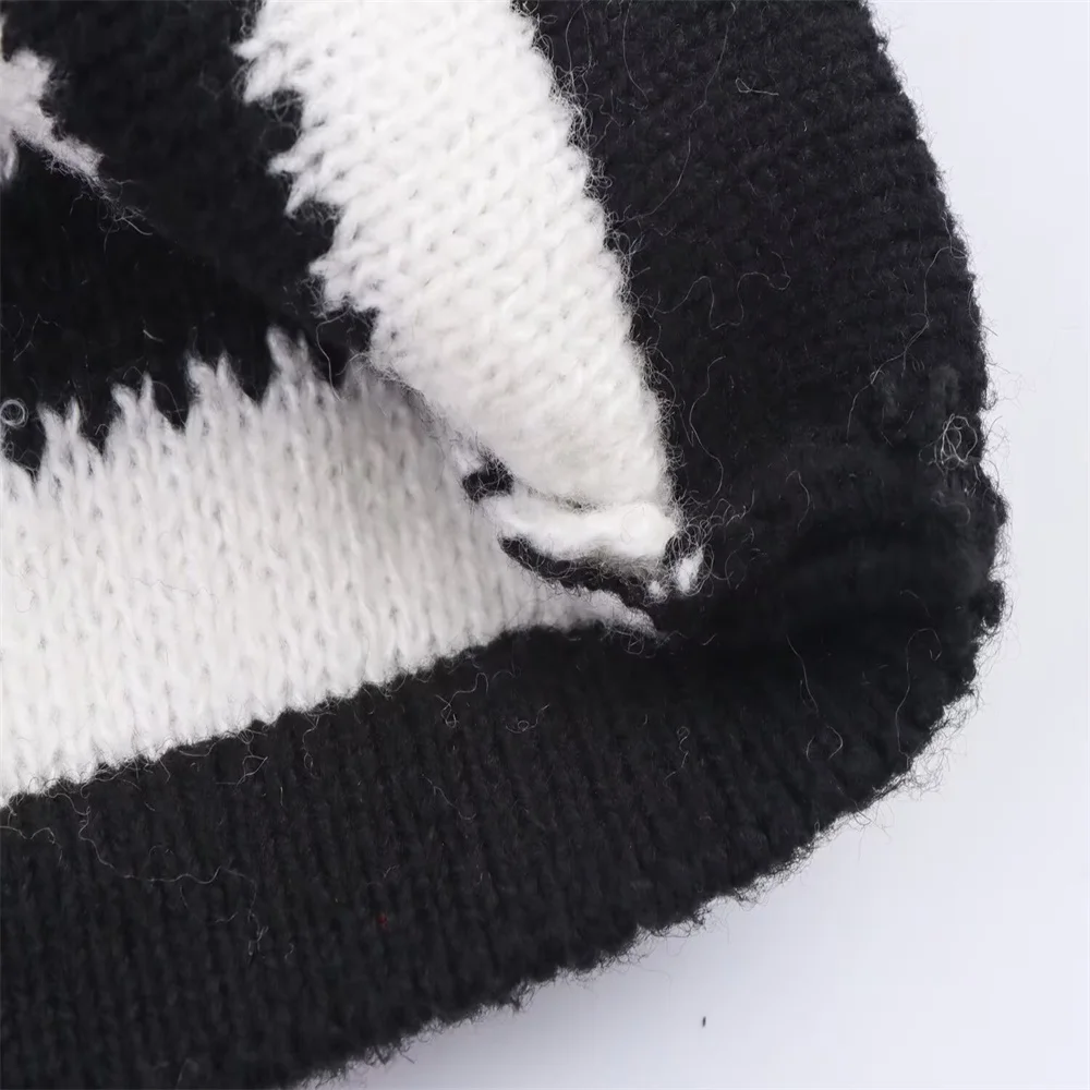 Veste cardigan tricotée rayée avec décoration de boutons de fleurs tridimensionnelles pour femmes, haut ample et décontracté