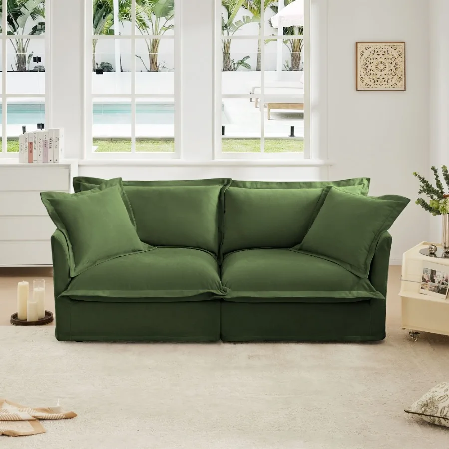 

Modern Slipcovered 2Seat Sofa Couches for Living Room 2 Seater Sofa Plain Chenille Deep Seat Sofa with Upholstered CushionDetac