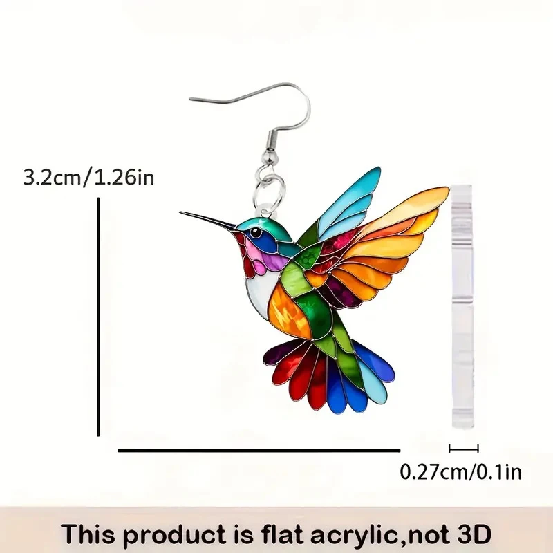 YAOLOGE Exaggerated Colorful Splicing Animal Bird Earrings Women Acrylic Material Novel Trendy Hummingbird Eardrop Party Gifts