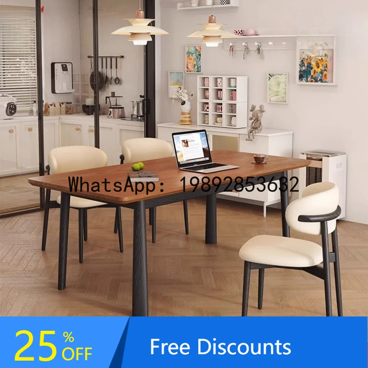 Solid wood dining table Living room Household antique rectangular ash wood eating table
