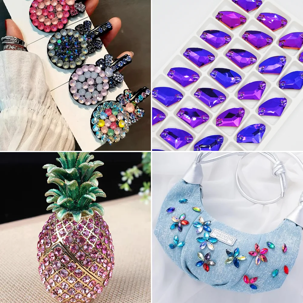 Green Volcano Axe Shape Sew On Rhinestones стразы пришивные Glitter Sewing Crystal Strass for DIY Crafts Phones