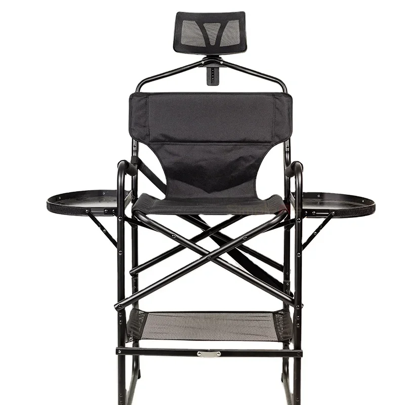 gf-Modern 29-inch Black Foldable Metal Barber Chair Portable Outdoor and Workshop Salon