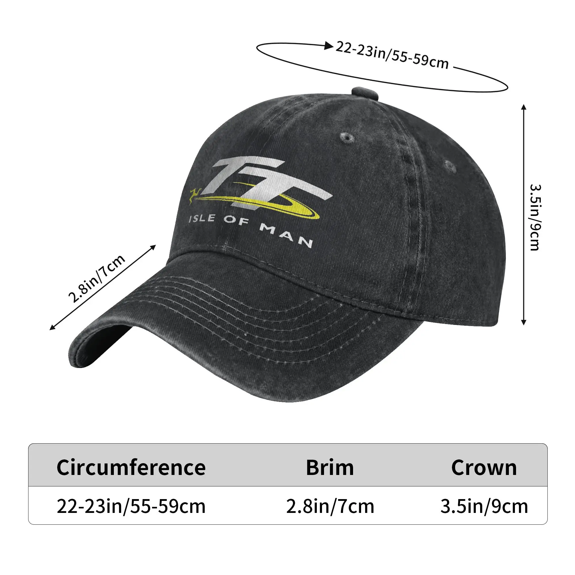 Isle of Man TT Motorradrennen Logo Baseballkappen für Herren und Damen Distressed Denim Hüte Klassische Outdoor-Fit Snapback-Kappe – Detail 1