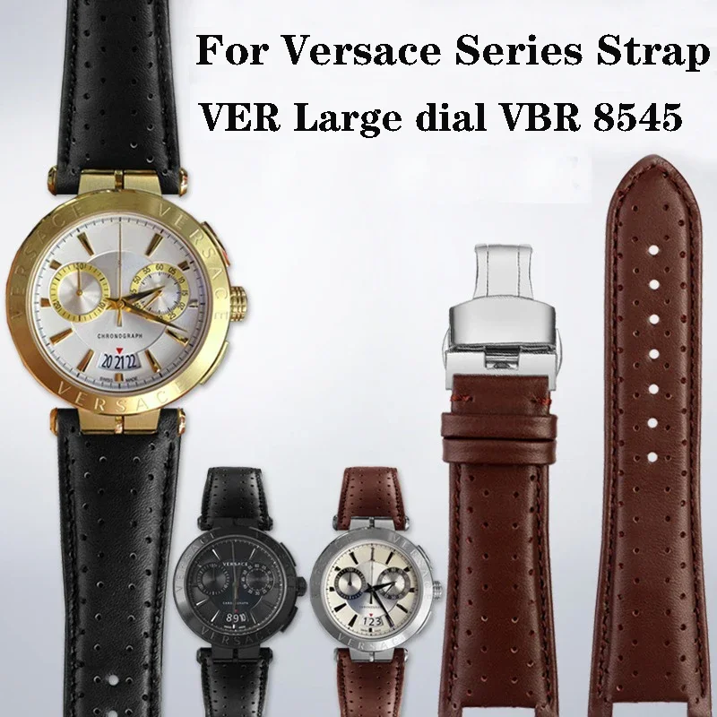 Correa de cuero genuino para reloj Versace Series VER, esfera grande VBR 8545, Correa cóncava convexa Para Boca, accesorios de piel de becerro, 26mm, para hombre