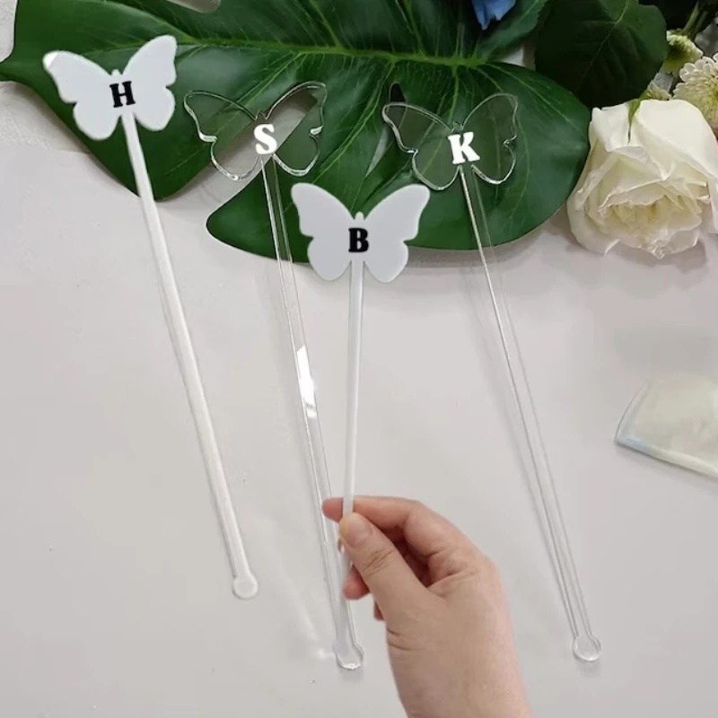 Butterfly Acrylic Drink Stirrers 20/30/50/100Pics Cocktail Stirrer Drink Tags Wedding Name Tags Wine Charm Cocktail Toppers