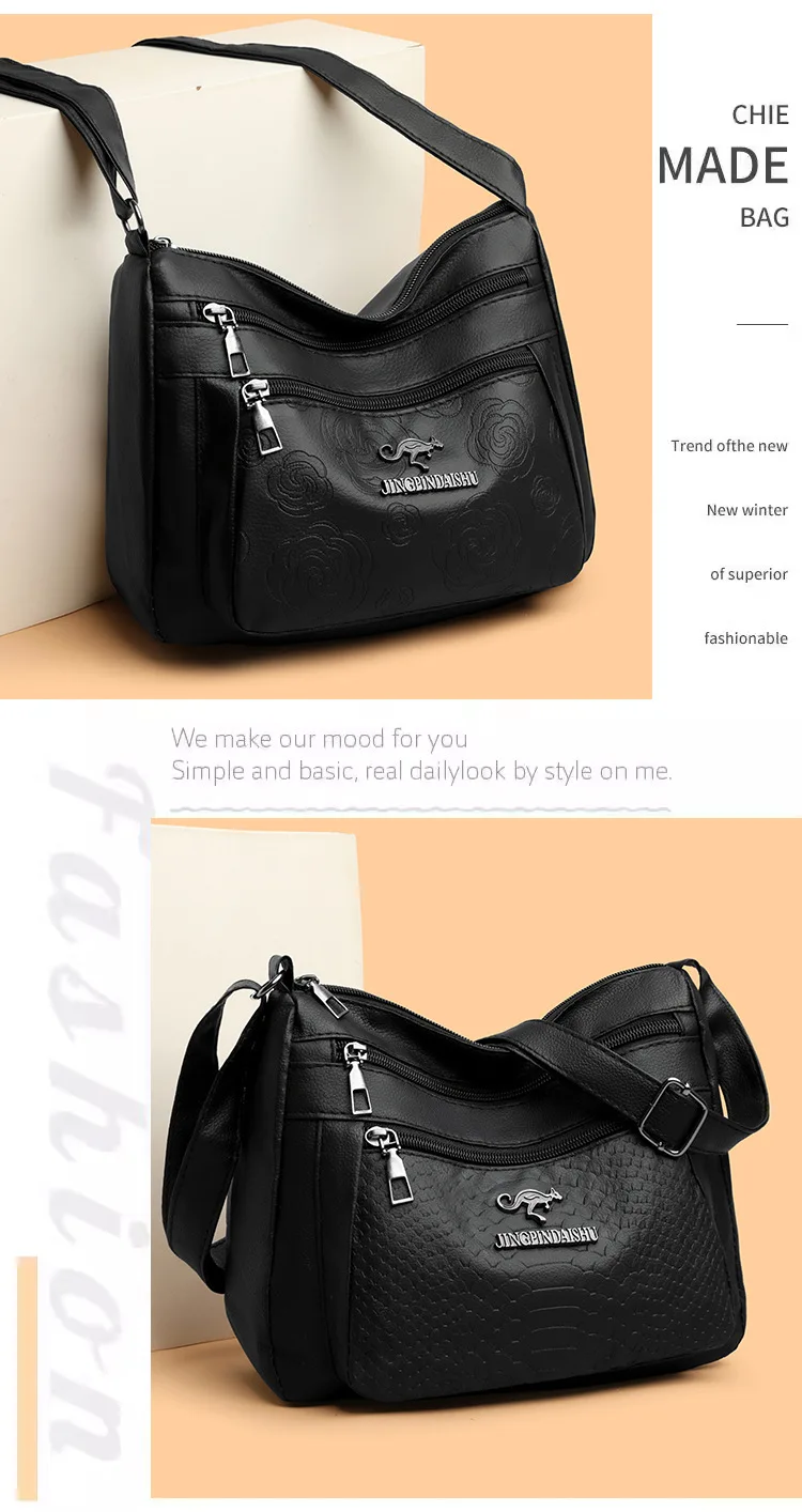 Klassisches Buchstaben-M-Design, mehrlagige Reißverschlusstasche, einzelne Schulter-Crossbody-Taschen für Damen, täglicher Gebrauch, Arbeit, Reisen, Ausflug, Party – Detail 8