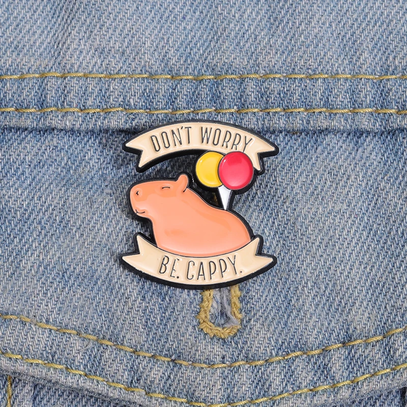 Capybara Hippo Balloon Enamel Pins DON'T WORRY BE CARRY Brooches Lapel Badges Cartoon Animal Clothes Jewelry Pins for Friends