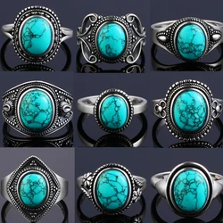 Vintage S925 Sterling Silver Ring Natural Turquoise Rings Luxury Jewelry Party Anniversary Birthday Gift for Women Man