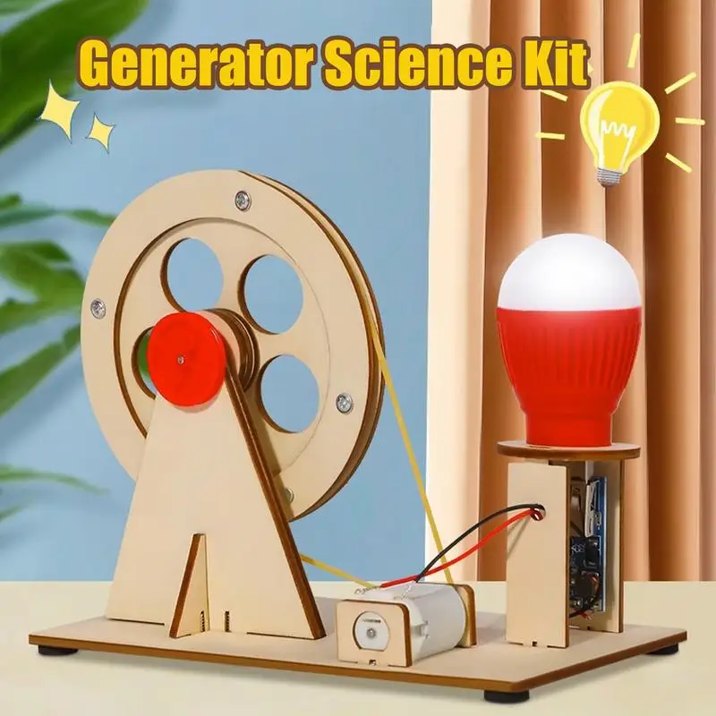 Hand Generator Wooden Building Kits Hand Crank Generator Education Science Kit Hand Generator Electricity Generator Light Bulb