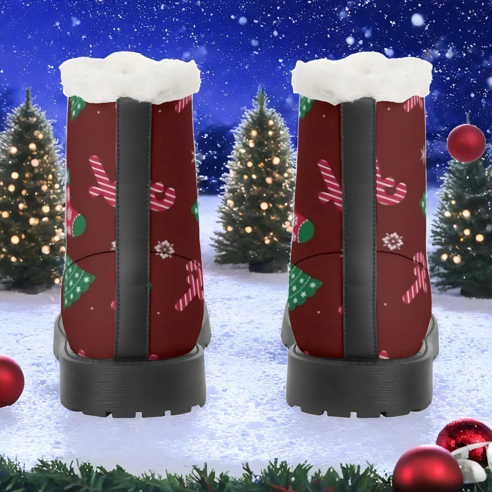 Christmas elements red printed plush boots casual boots mid-calf boots fashionable classic versatile autumn and winter boots