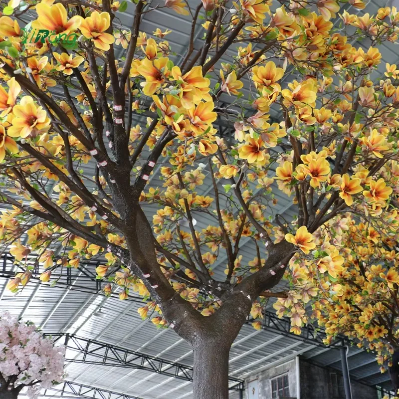 

Пользовательские DIY искусственные ручной работы большие 3,5 м 4 м желтые поддельные имитация деревьев магнолии для кафетерии, ресторана, отеля, кофейни