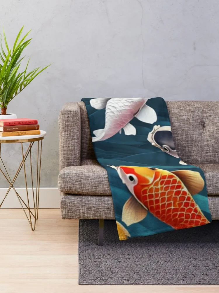 3D Water Art Display of Sea Waves and Fish Throw Blanket Quilt cosplay anime sofa bed Vintage Blankets