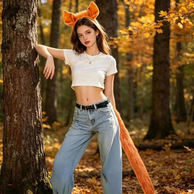 Role Play Accessory Set Including Tail And Ears Headband For Photoshoots