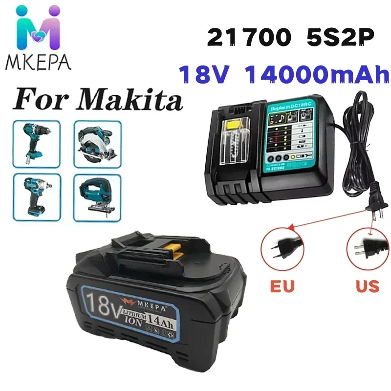 

MKEPA 18V 14AH For Makita 18V 21700 Battery Power Tools Li-ion Replacement LXT BL1850 BL1840 for 18 V Screwdriver with bms