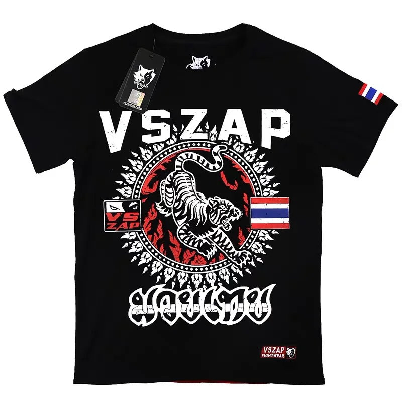 Vszap Muay Thai T Shirt bawełniana koszulka bokserska Grappling Kickboxing walka koszulka treningowa krótki rękaw BJJ MMA Rashguard Jiu Jitsu