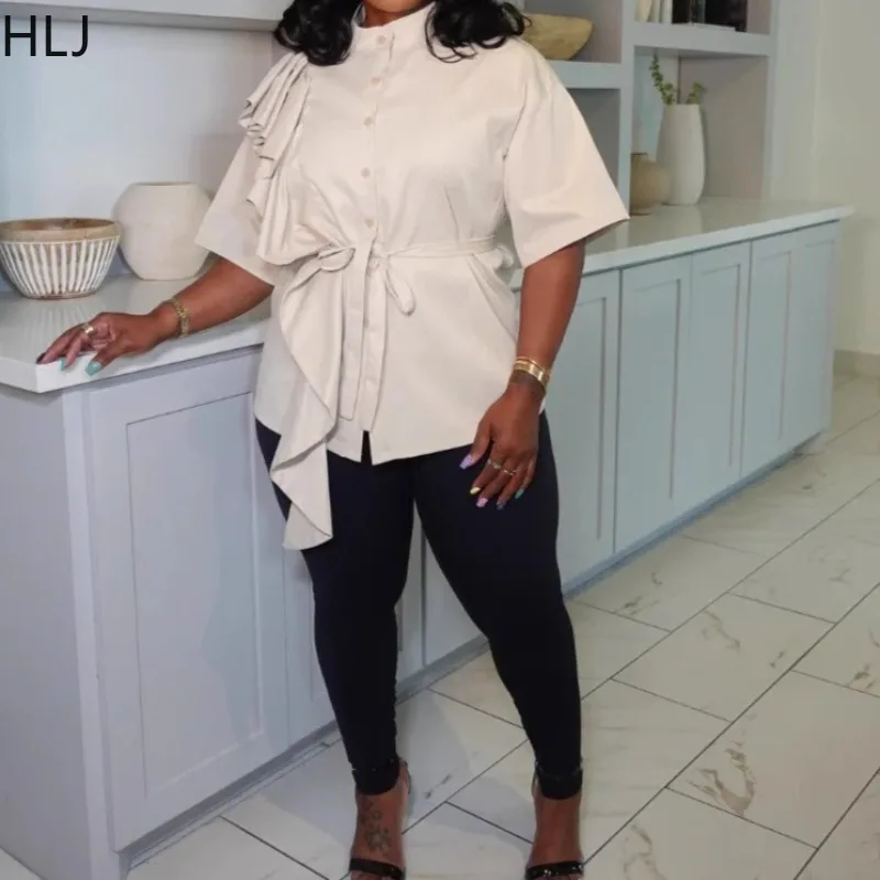 HLJ Fashion Ruched Patchwork Tshirt Women Solid Color Short Sleeve Receive Waist Lace Up Blouse Shirt Casual Female Streetwear