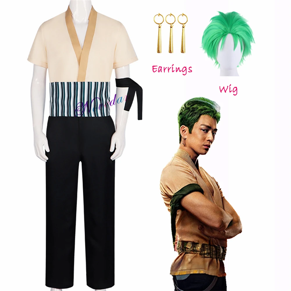 

Roronoa Zoro Cosplay Anime One Live Action TV Piece Costume Adult Men Male Fantasia Halloween Carnival Party Clothes Wig