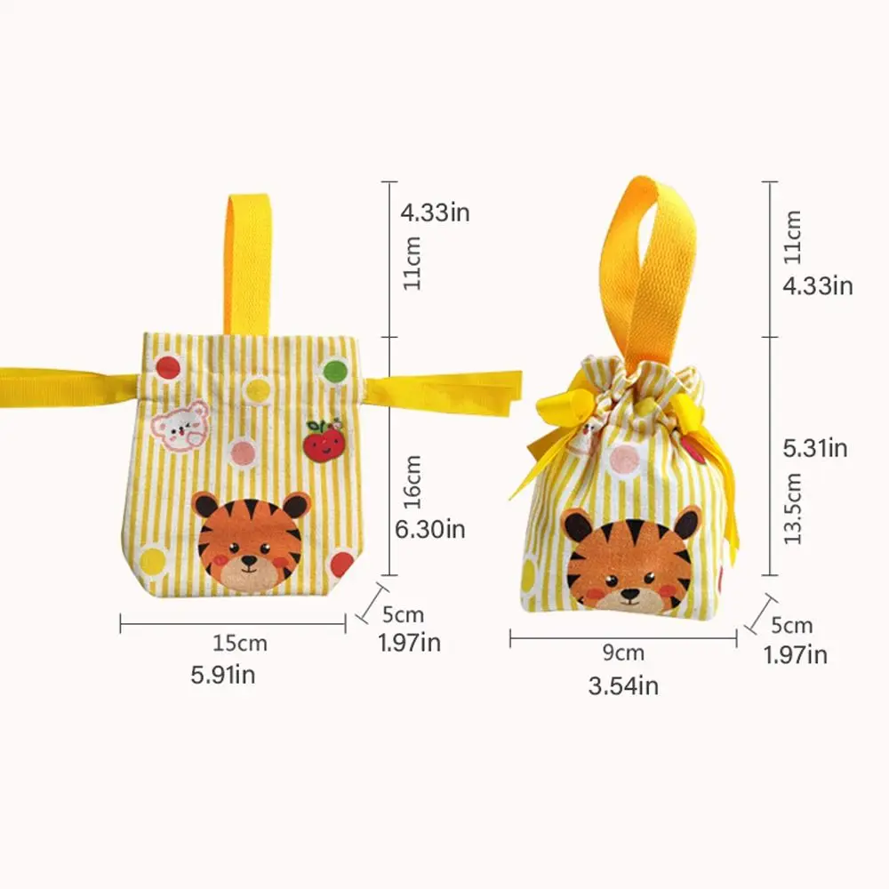 토끼 캔버스 활 드로스트링 백, 달콤한 곰 호랑이 만화 동물 버킷 백, 대용량 스트라이프 나비 매듭 핸드백 야외