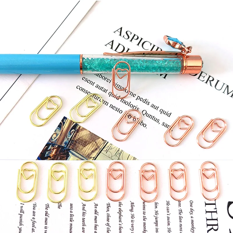 50Pcs Mini Love Paper Clips Metal Binder Clips Notebook Planner Bookmarks Tickets Clamps Office Binding Supplies Accessories