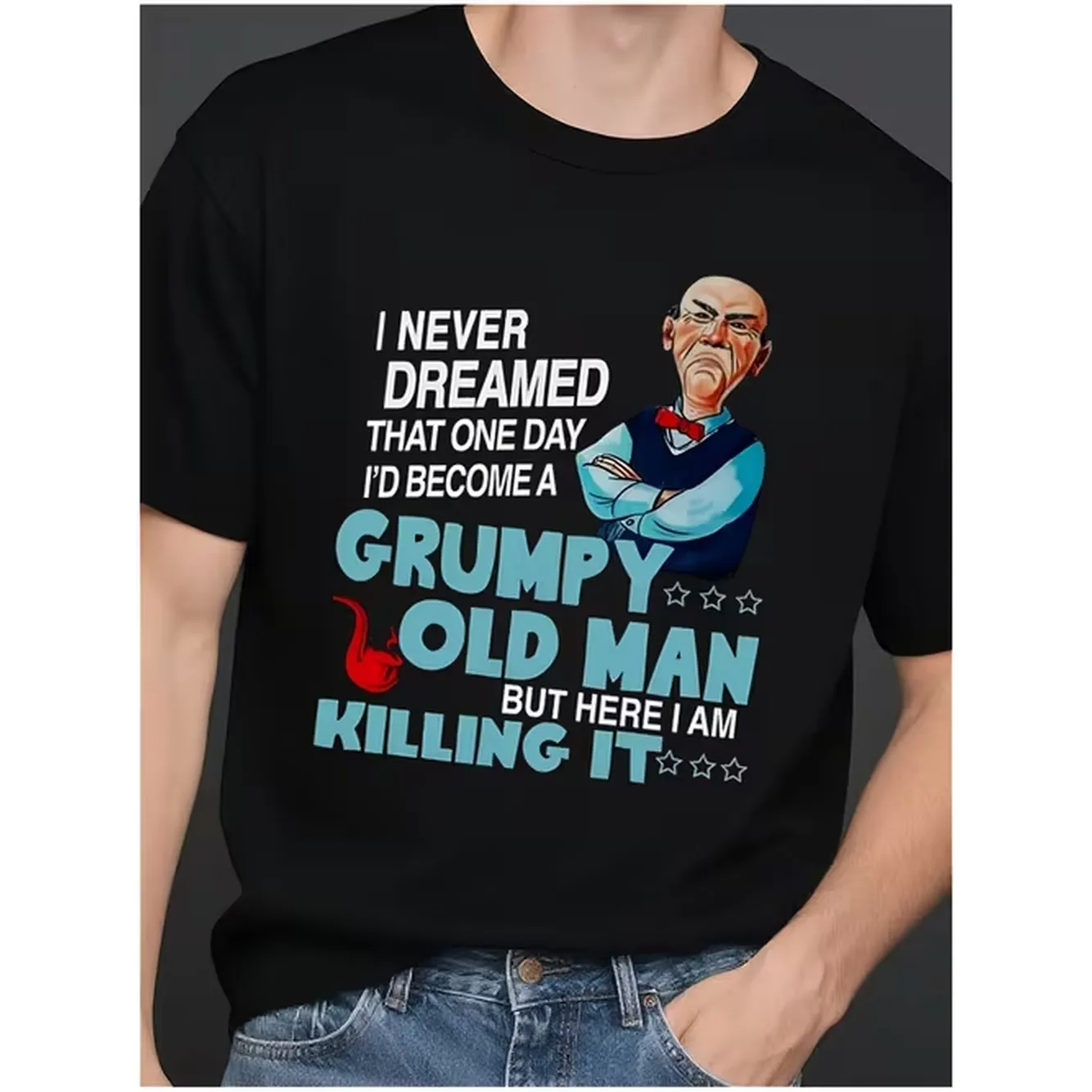 Humorous Elderly T Shirt With A Hot Tempered Mens Pattern Black Short Sleeves Unique Elderly Clothing Suitable For Elderly People Casual And Humorous Clothing Style