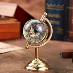 Golden Desk Clock for Women Men Luxury Transparent Creative Gift for Pocket Watch Copper Table Clock Mechanical Pocket Watches