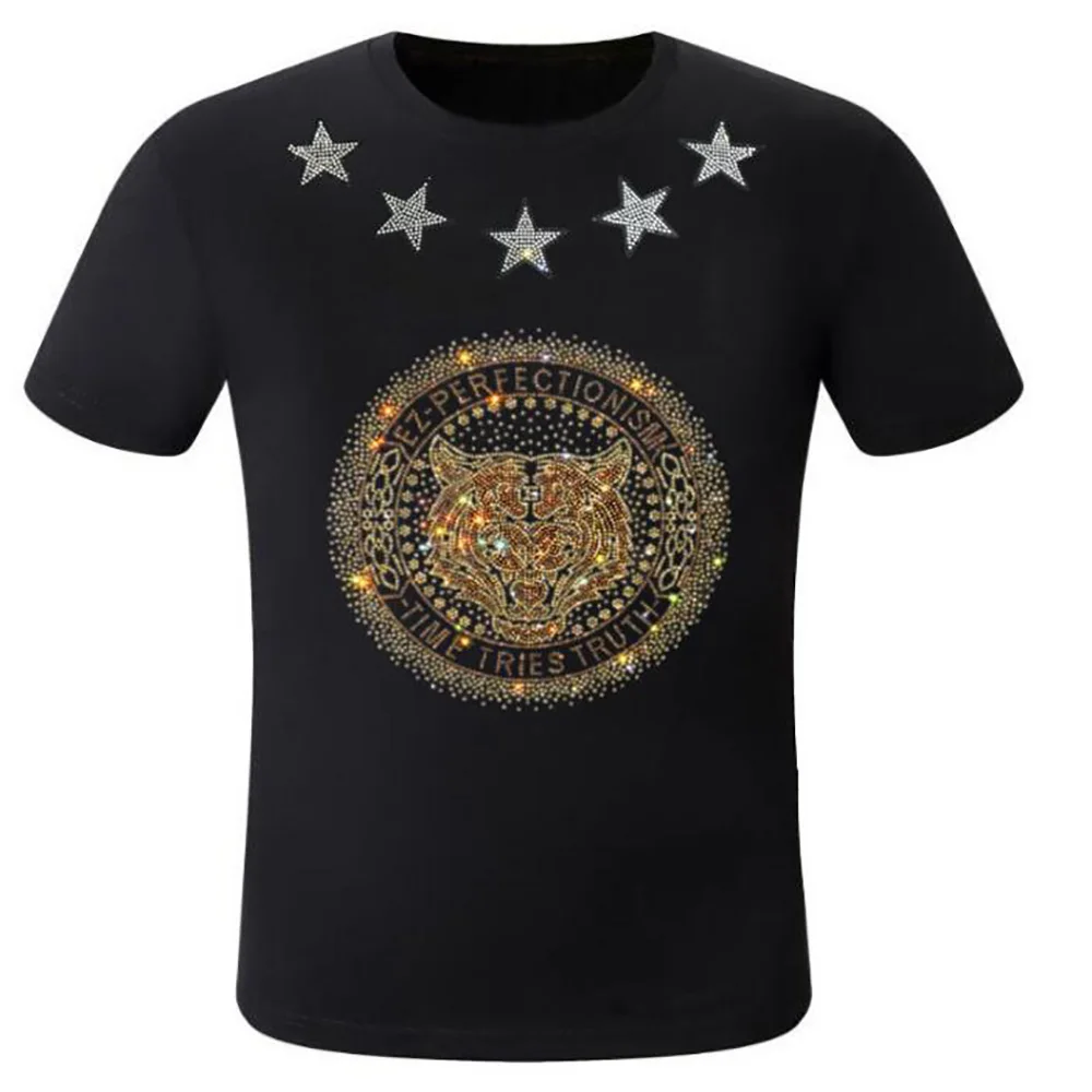 2023 New Clothes T-shirt Rhinestones  Sleeve Top Men Pullover Tees Fashion Hip Hop 25