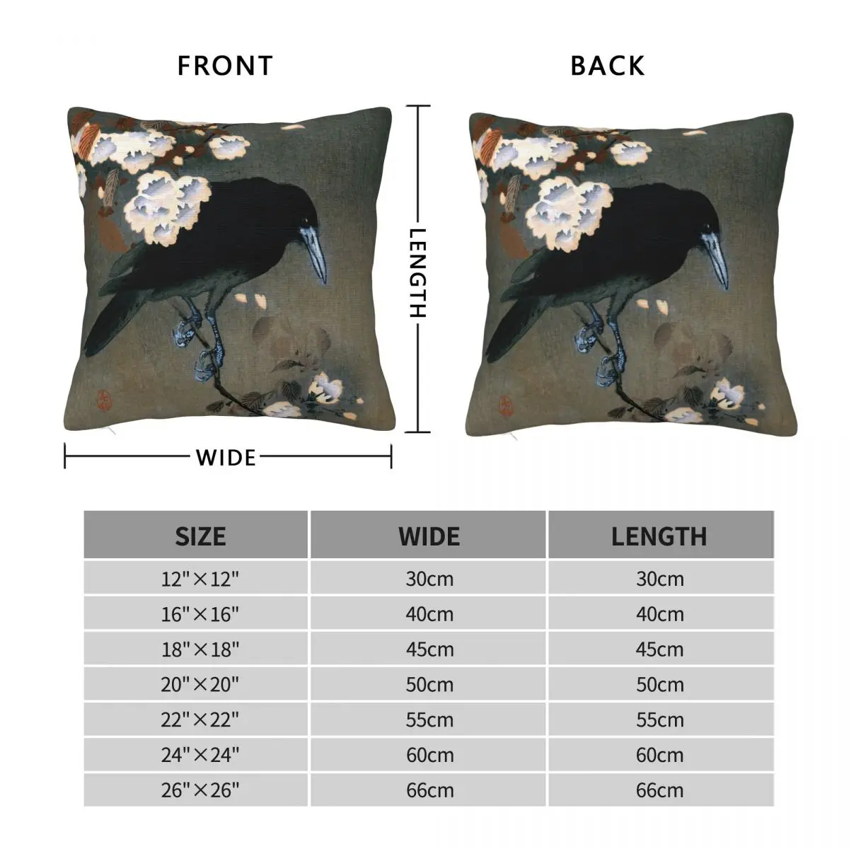 Japan Crow And Cherry Blossoms Pillowcase Polyester Linen Velvet Creative Zip Decor Bed Cushion Cover